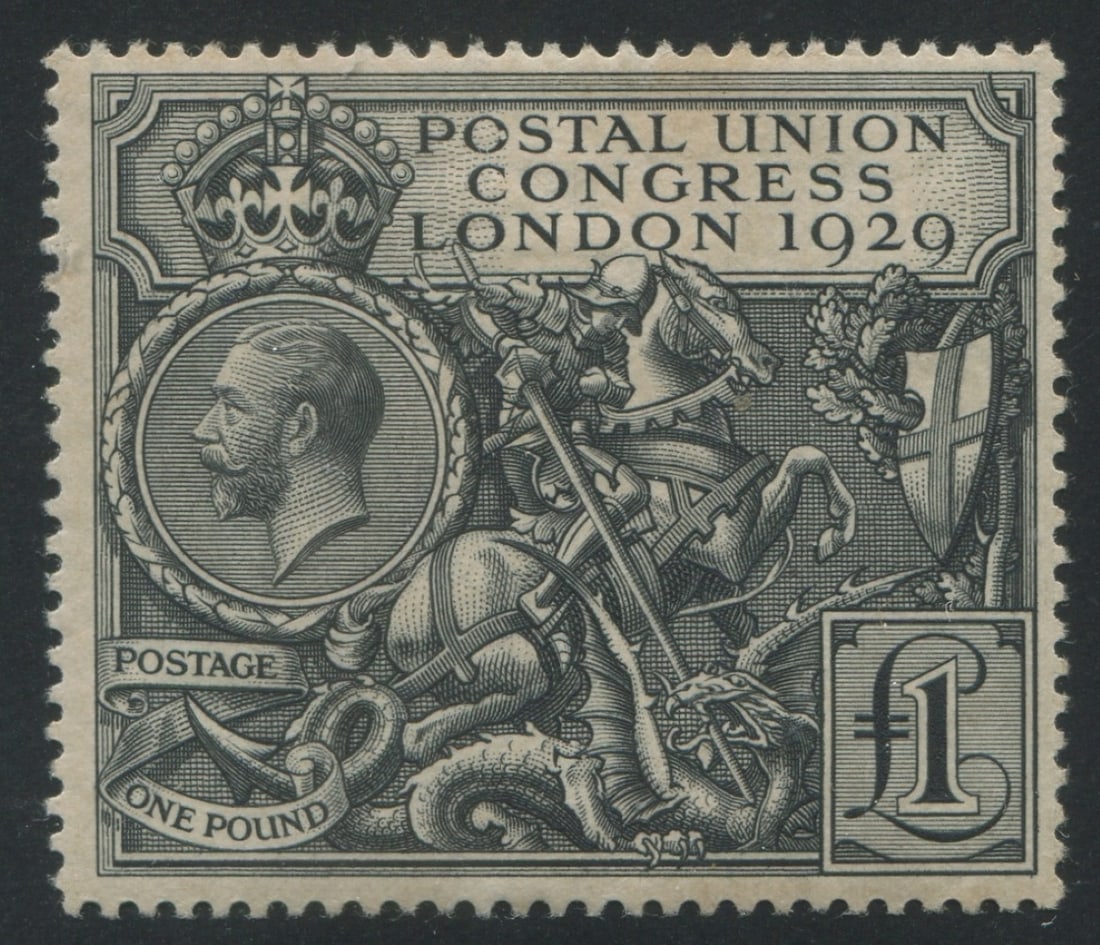 Great Britain 1929 #209, a MH PUC 1 Pound black, Scott value $750, has some HR and toning to gum (1 of 2)