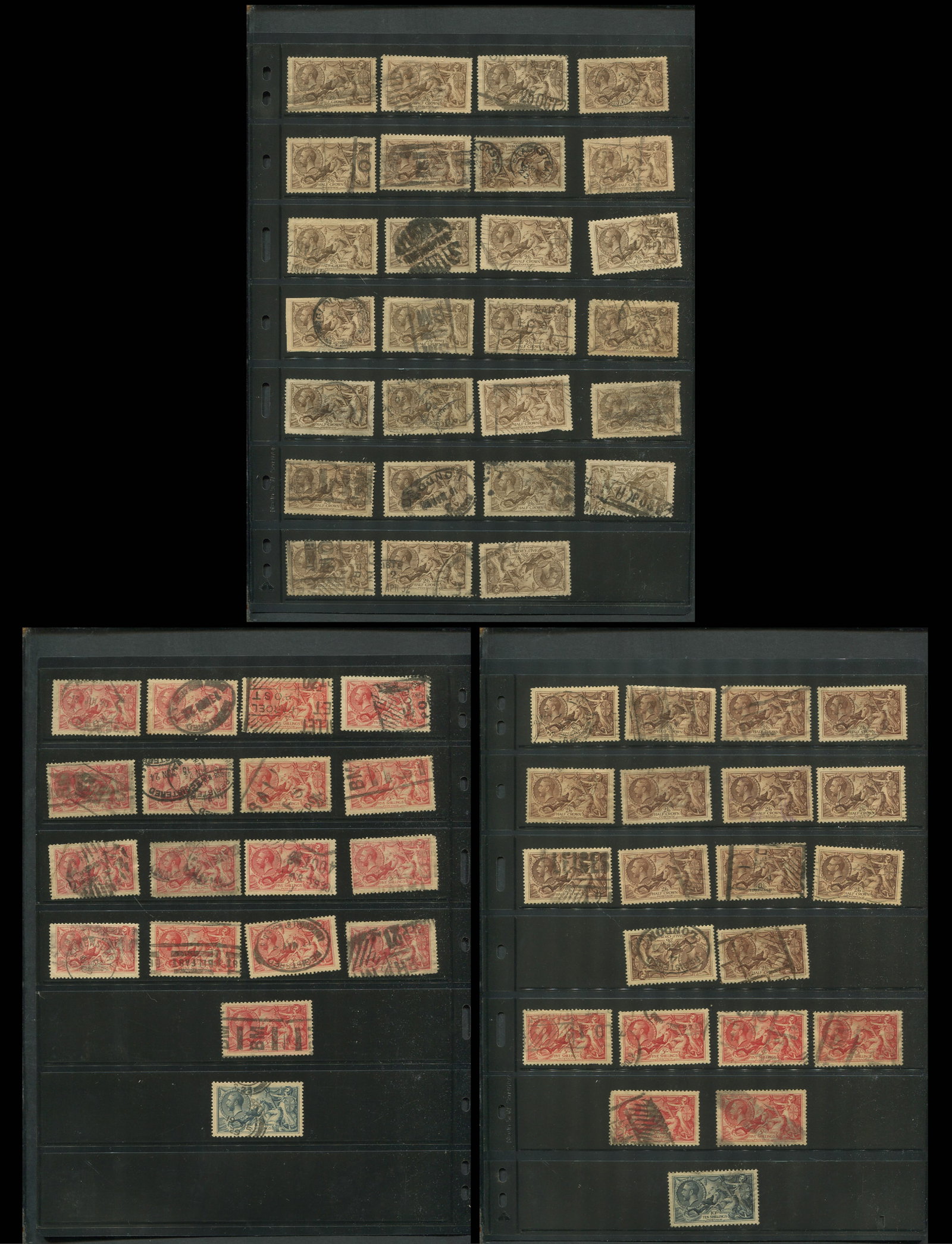 Great Britain 1913 - 1934 #173a / #224, a used accumulation includes 2/6 (410, 5/- (23) AND 10/- (1 of 4)