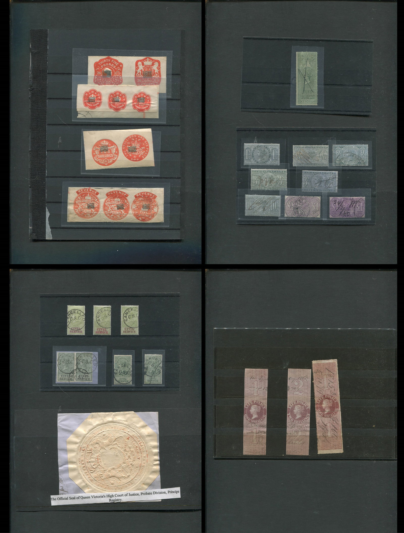 Great Britain - Revenues, a group of 29 GB Revenue stamps , which includes ?5 Customs in green, (1 of 5)