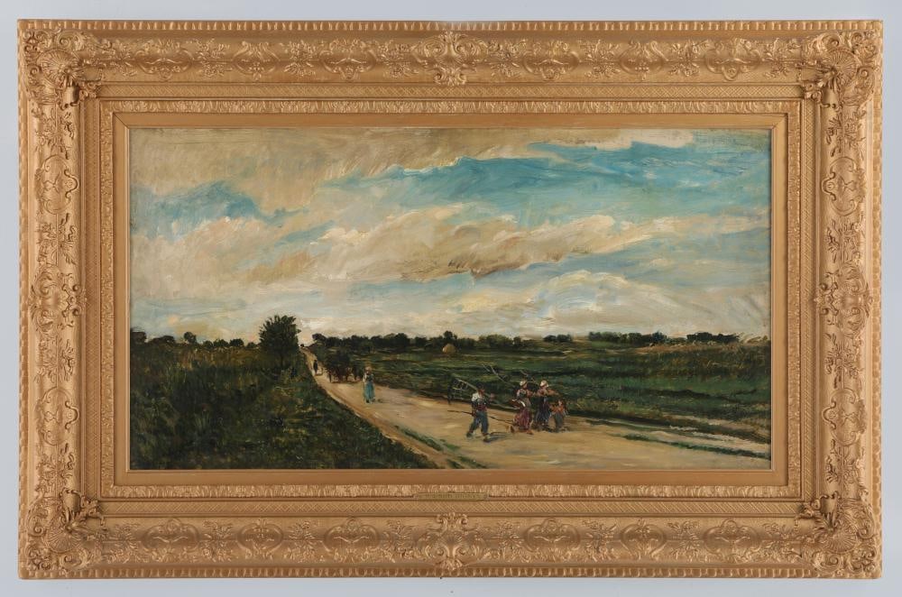 Charles-Francois Daubigny's "Going To Work" Original: Charles-Francois Daubigny's "Going To Work" original oil on canvas painting. Daubigny was born in Paris, into a family of painters and was taught the art by his father Edmond Fran?ois Daubigny and his