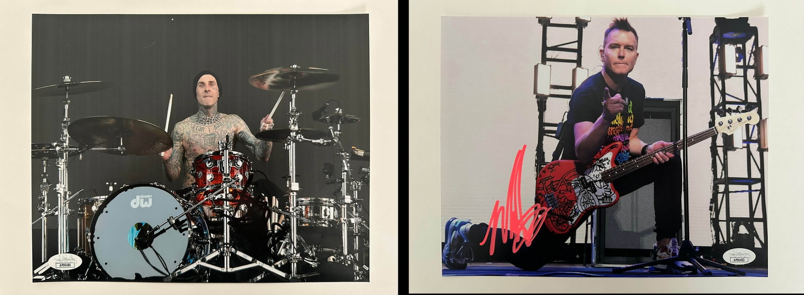 Travis Barker and Mark Hoppus Blink 182 Signed Photos: Travis Barker and Mark Hoppus Blink 182 autographed photos. Both included with JSA stickers of authenticity. Memorabilia, Autographs, Signatures, Collectibles, Music, Pop Culture Image (Each): 8" x 10