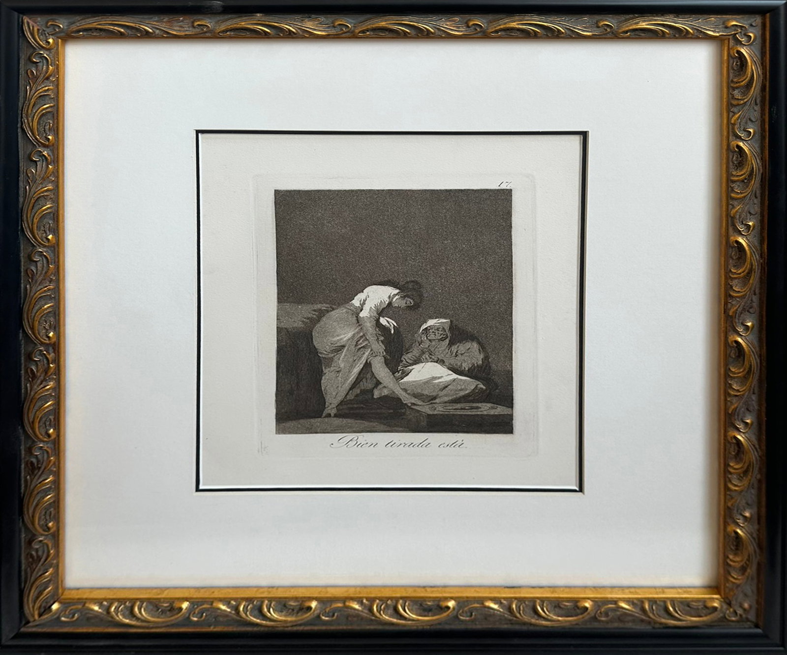 Francisco Goya Original Etching ?Bien tirada est?? - Plate 17 from Los Caprichos (1799), Early: This is an exceptional and rare original etching by the iconic Spanish master Francisco Jos? de Goya y Lucientes (1746?1828), titled ?Bien tirada est?? (?It is nicely thrown?) from his groundbreaking 