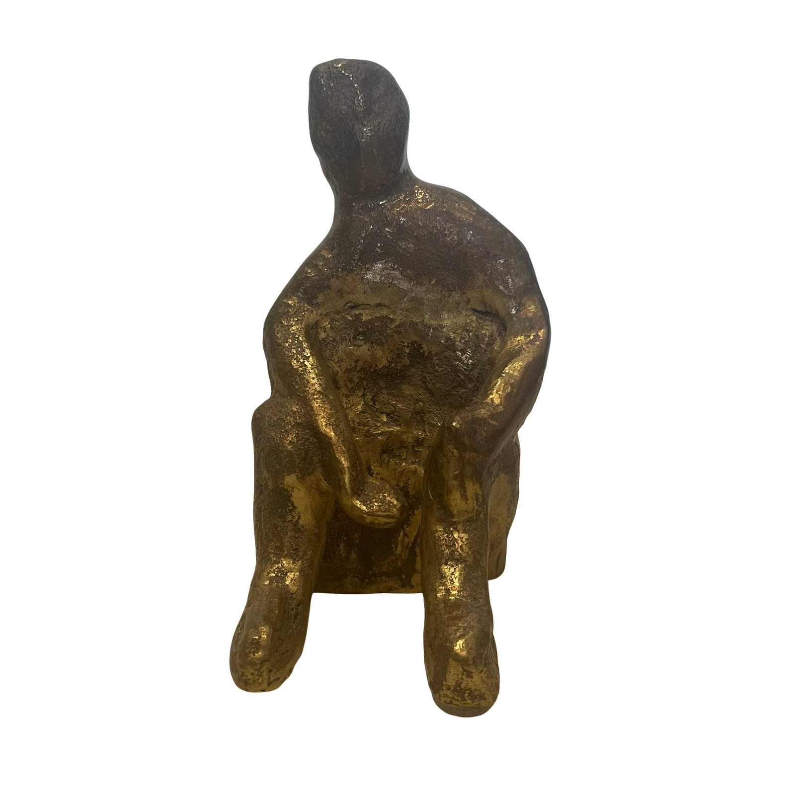 Toussaint Riendeau - Seated Figure - Limited Edition Bronze Sculpture 1 of 9 - Signed Riendeau -: An exceptional contemporary abstract figurative bronze by Toussaint Riendeau, this seated archetypal figure is cast with a richly worked surface and a deep golden patina that pools into darker bronze 