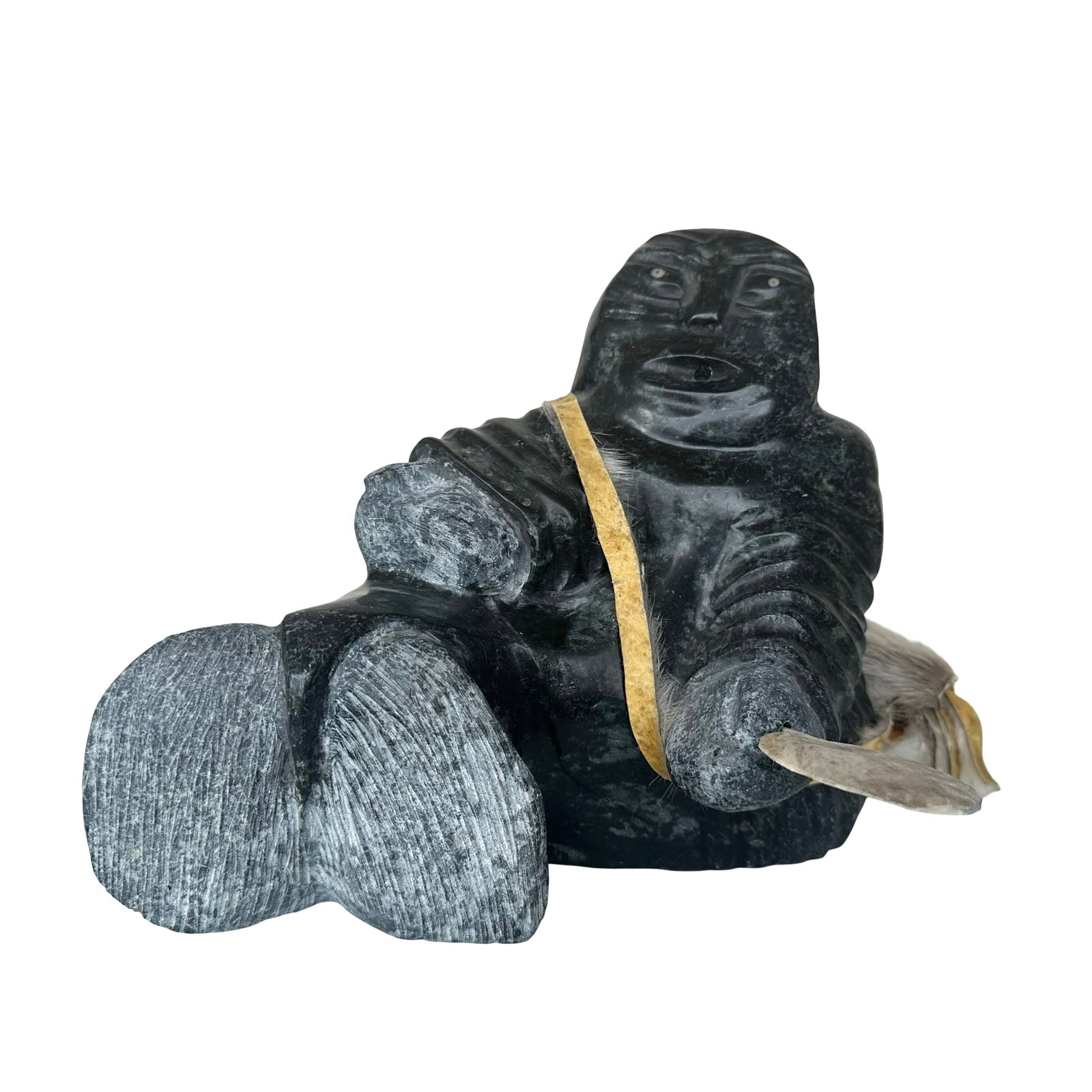 Exceptional Inuit Stone Carving - ?Hunter? by John Keknek, Gjoa Haven 2017 - Canadian Inuk Artist -: This outstanding hand-carved Inuit stone sculpture, titled ?Hunter?, is an exceptional example of modern Canadian Indigenous artistry. Crafted in 2017 by noted Inuk artist John Keknek from the communi