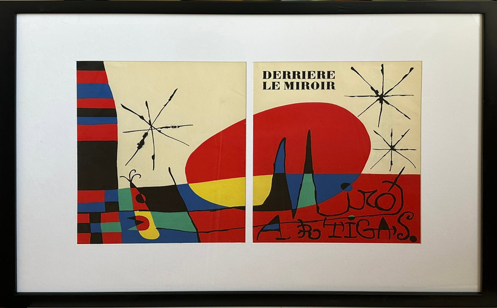 Joan Miro "Derriere Le Miroir No. 231" - Original Lithograph Diptych (1964), Framed Fine Art Print: This striking original lithograph diptych by legendary Spanish surrealist Joan Miro, titled "Derriere Le Miroir No. 231", is a rare and vibrant example of mid-20th-century modernist art. Published in 