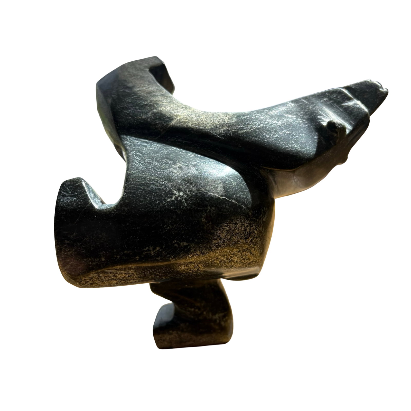 Allan Namonai (Dorset/Kinngait, Nunavut) 2025 Signed Inuit Serpentine Dancing Bear Sculpture -: An exceptional contemporary Canadian Inuit sculpture by Allan Namonai of Dorset (Kinngait), Nunavut, titled Bear and carved in 2025, this compelling serpentine stone masterpiece embodies the enduring 