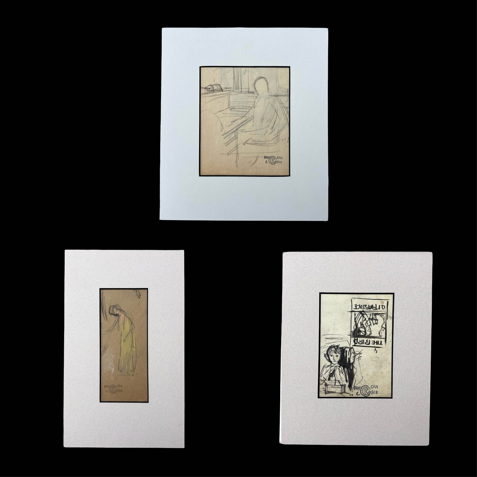 Roy C. Gamble (1887-1972) - Three Original Signed Drawings & Illustration Studies - Graphite, Ink: An evocative group of three original works on paper by Roy C. Gamble (1887-1972), the accomplished Detroit-born American painter, portraitist, muralist and illustrator, offering an unusually intimate 