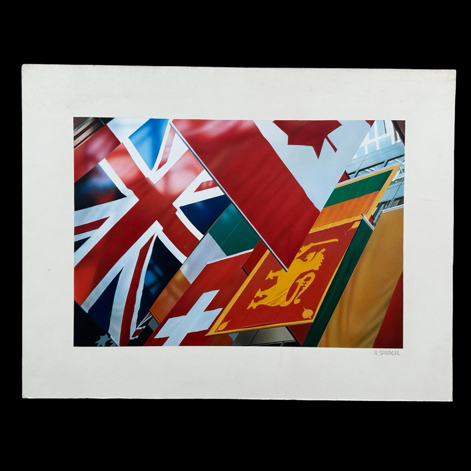 Rudy Sparkuhl, Untitled, "World Flags" Original: Rudy Sparkuhl, Untitled, "World Flags" original on artist board, signed lower right. Image: 10" x 7".