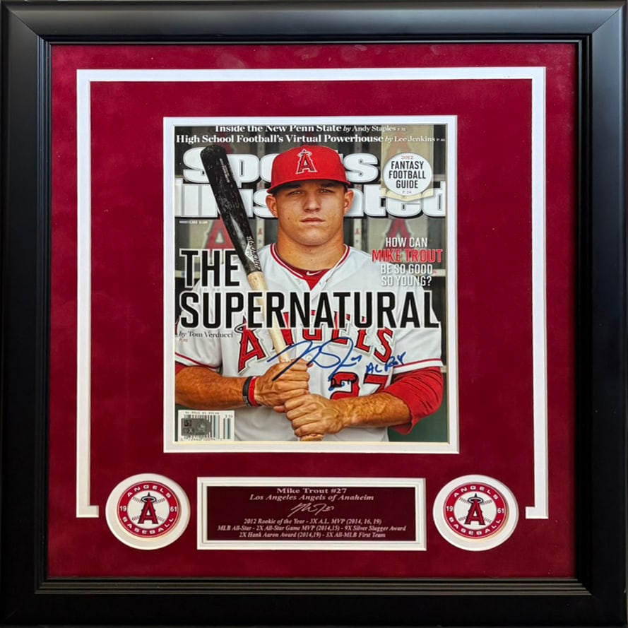 Mike Trout Signed "The Supernatural" Sports Illustrated Cover Replica Print - "AL ROY" Inscription - (1 of 3)