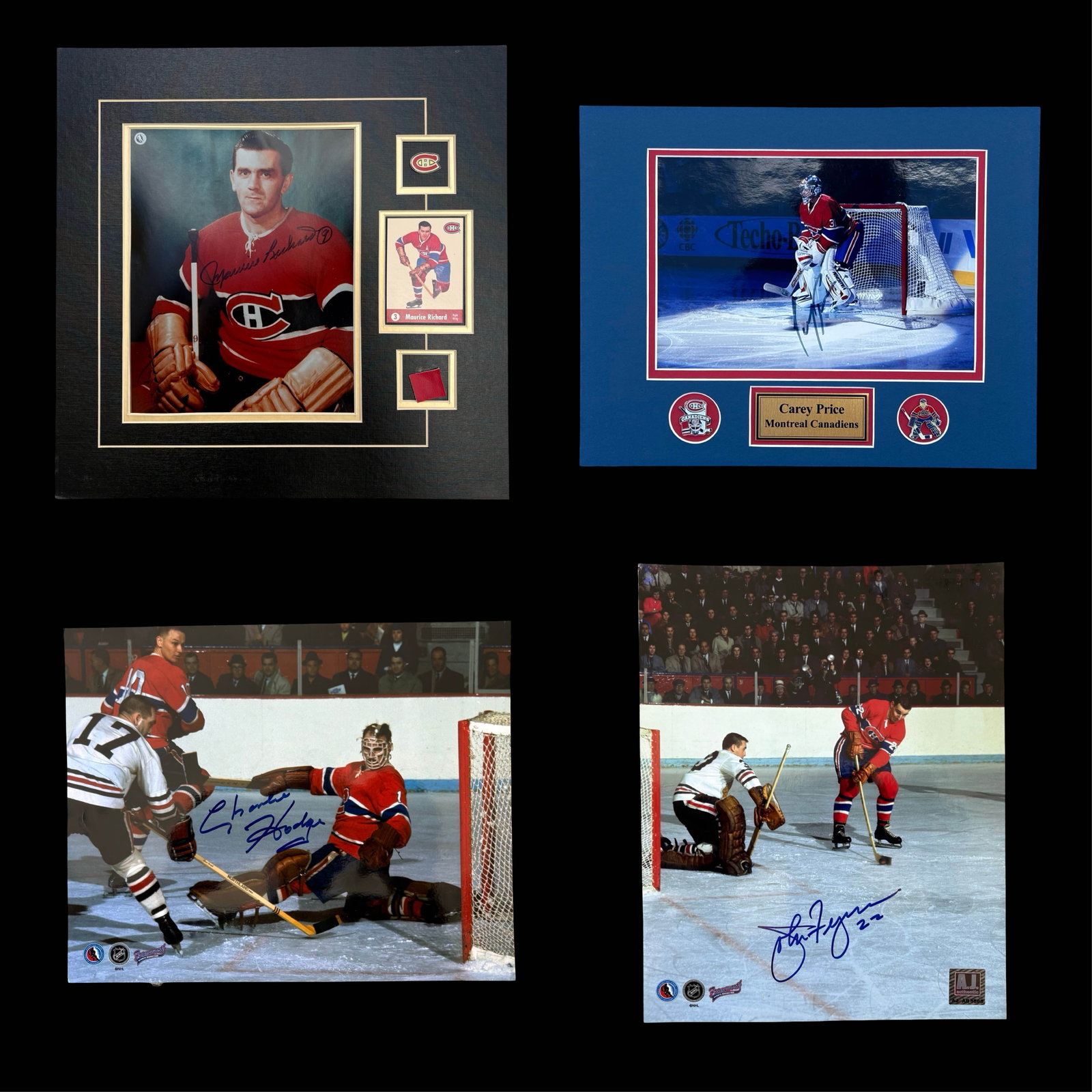 Maurice "Rocket" Richard, Carey Price, Charlie Hodge & John Ferguson Sr. Montreal Canadiens: An exceptional cross-generational grouping of Montreal Canadiens signed hockey memorabilia bringing together four highly recognizable names from distinct chapters of the NHL club's history: Maurice "R