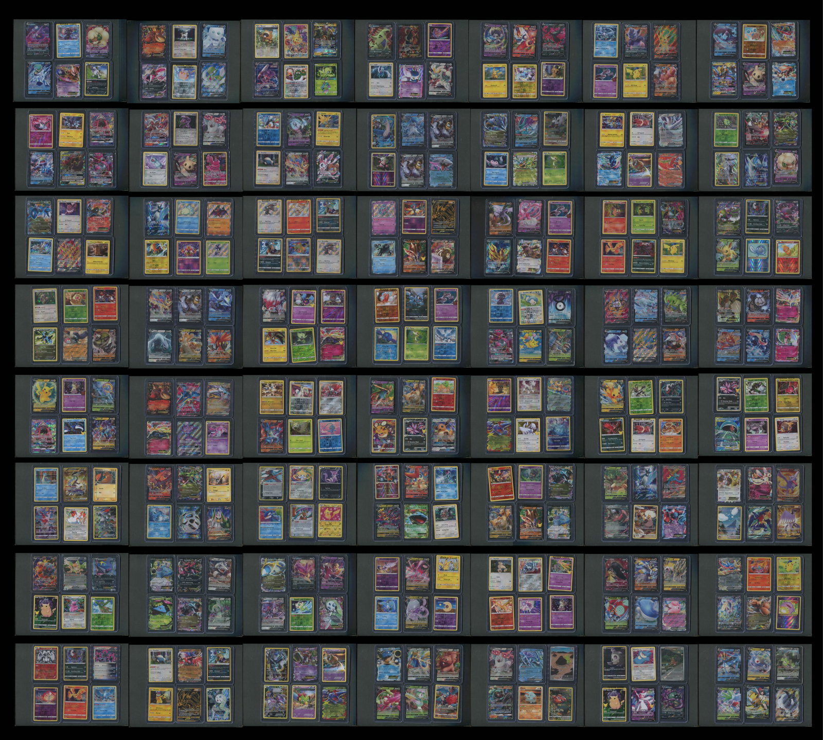 450-Card Pokemon TCG Collection - Charizard, Pikachu, Mewtwo, Rayquaza, Lugia, Eeveelutions,: A substantial 450-card Pokemon Trading Card Game collection representing an impressive cross-section of the franchise's modern and legacy collecting eras, assembled with an obvious emphasis on visuall