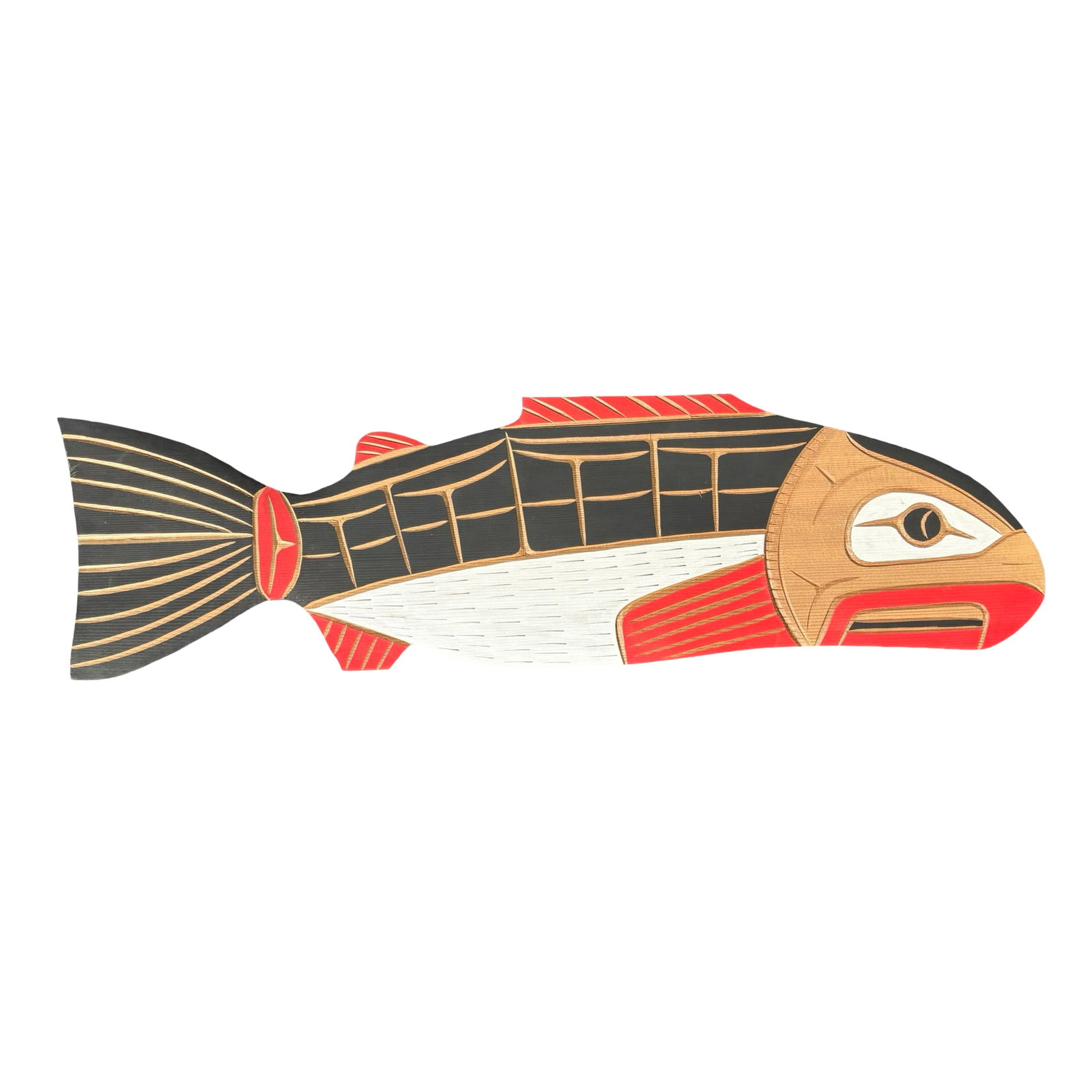 Neil Baker - Monumental Signed Coast Salish Squamish Nation Hand-Carved Cedar "Salmon" Wall Plaque -: An exceptional and highly collectible monumental hand-carved and hand-painted cedar wall plaque by acclaimed Squamish Nation artist Neil Baker, depicting one of the most revered and enduring symbols o