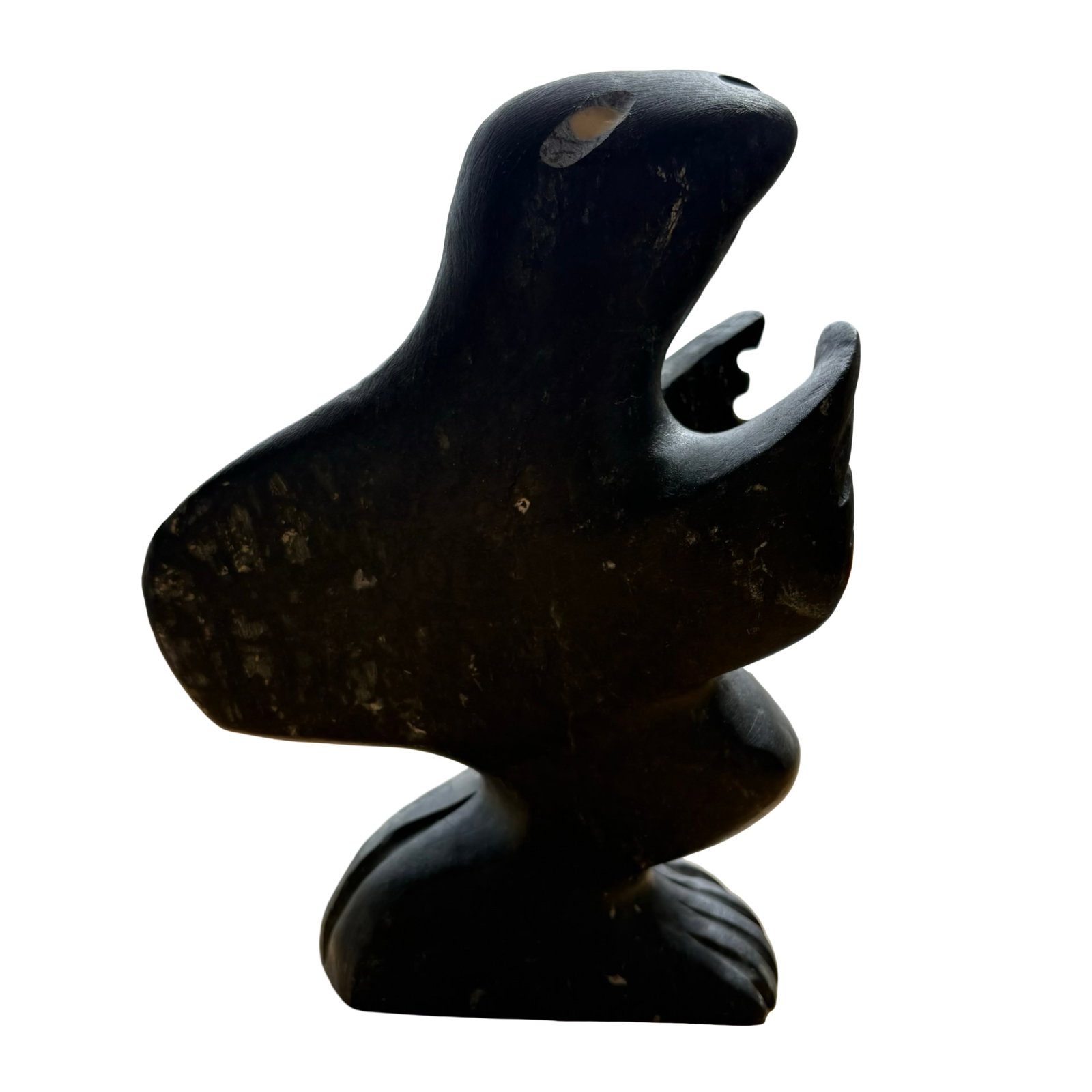 Charlie Okpik (Inuit, Gjoa Haven) Monumental Shaman Transforming to Seal Sculpture, 1990 - Certified: A deeply spiritual and visually commanding work of Canadian Inuit art, this exceptional 1990 sculpture by Charlie Okpik of Gjoa Haven captures one of the most revered and culturally significant subjec