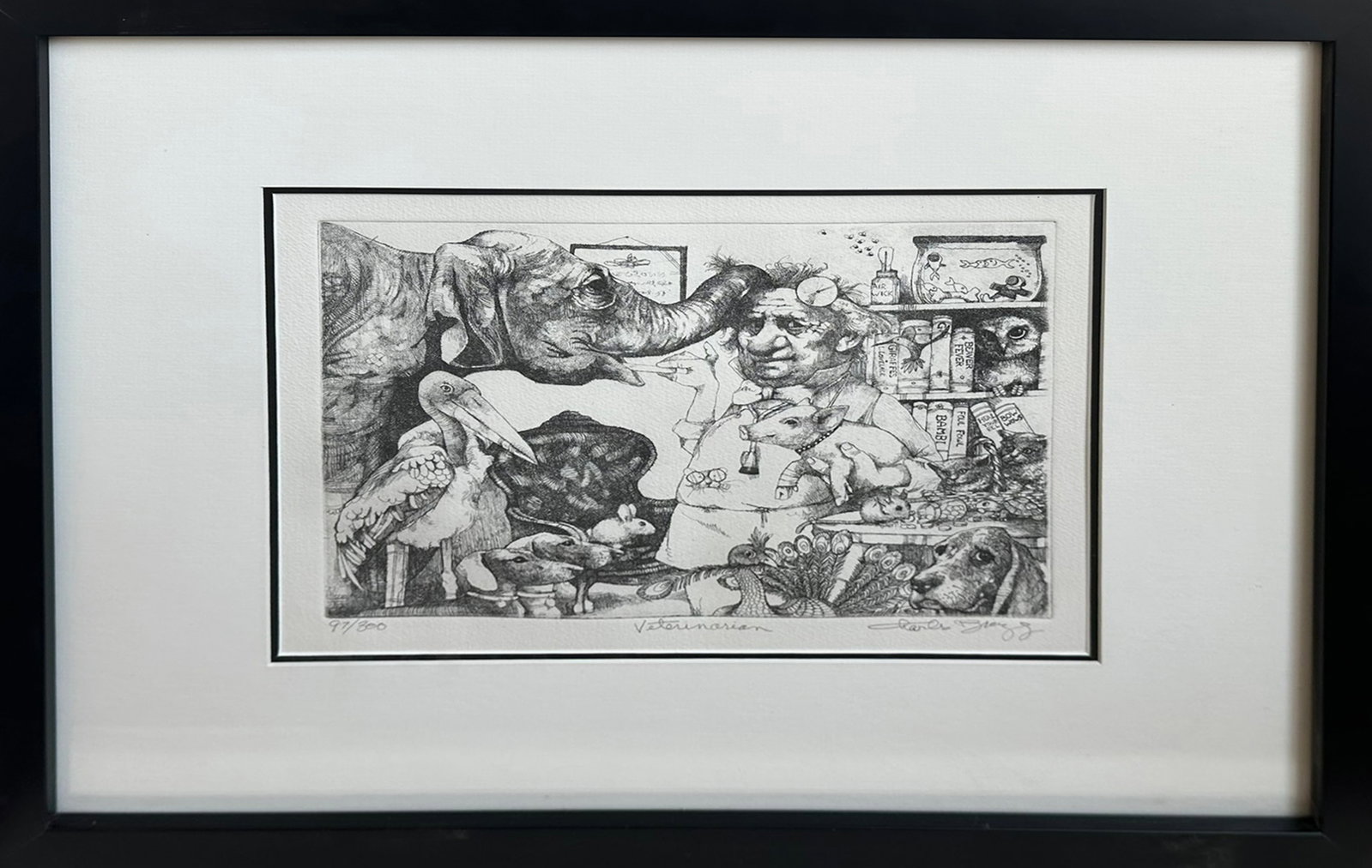"Veterinarian" by Charles Bragg ? Signed Limited Edition Etching, No. 97/300 - Humorous Animal Art (1 of 3)