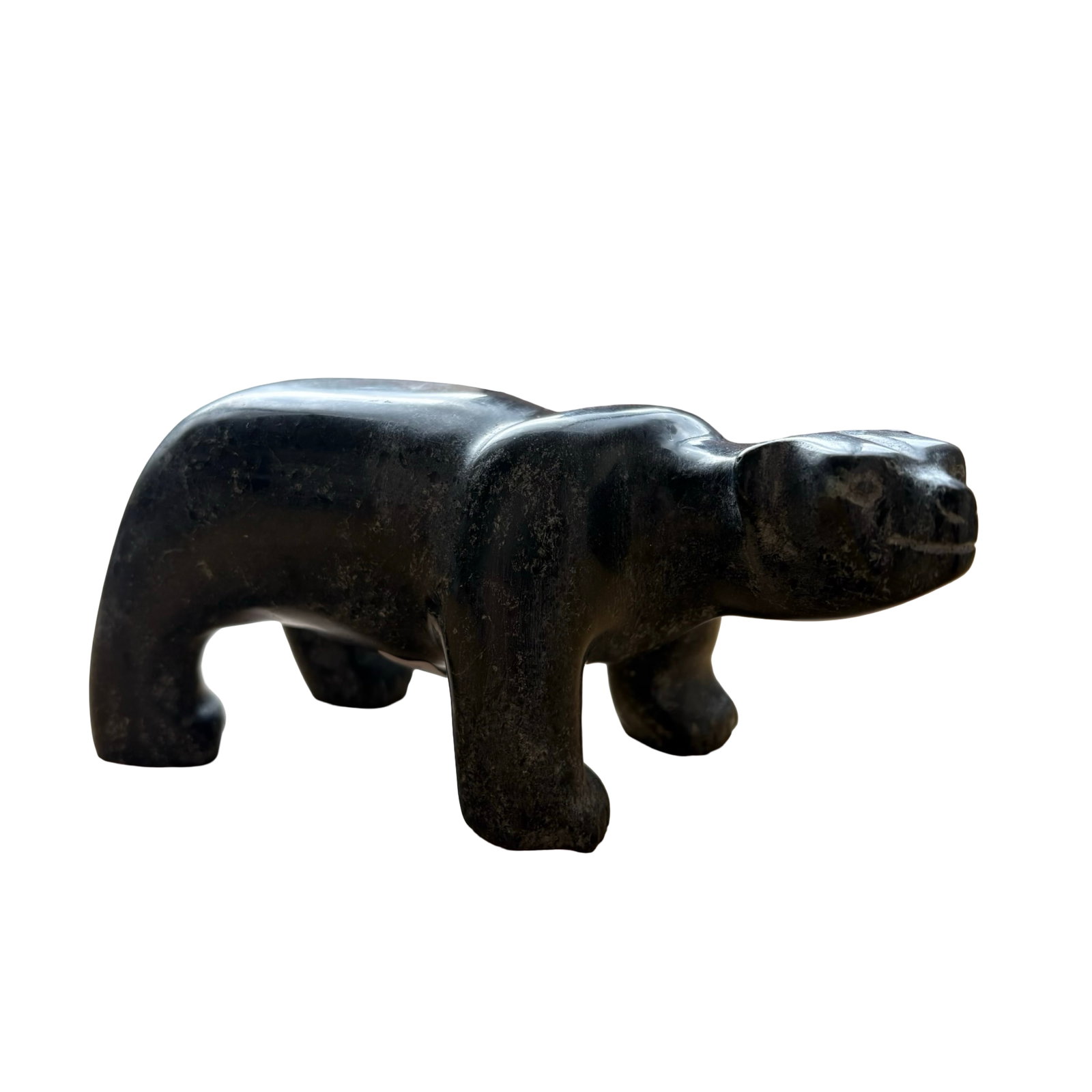 Henry Tunnillie (Inuit, Dorset/Kinngait) Certified Stone Bear Sculpture, 1996 - Masterfully Carved: Among the most enduring and universally admired subjects in Inuit sculpture, the Arctic bear stands as a powerful symbol of resilience, strength, survival, and spiritual connection to the North. This 