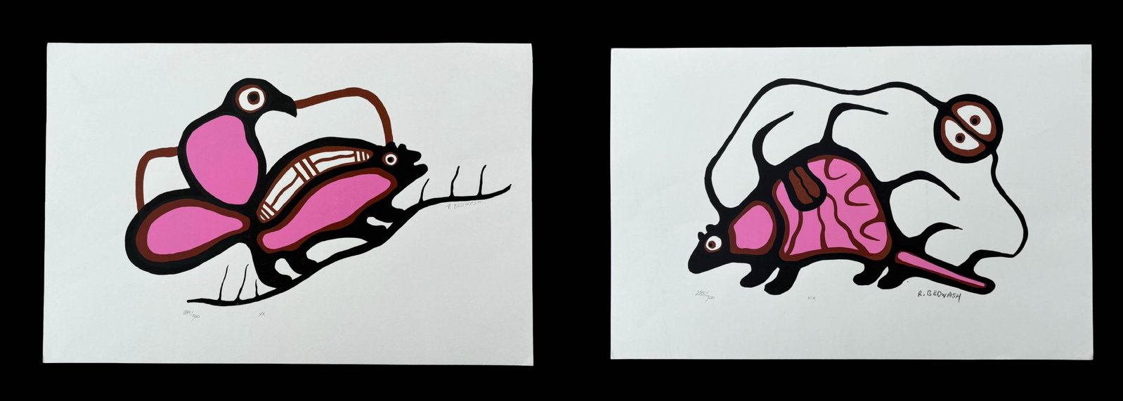 Richard Bedwash (1936-2007) Anishinaabe Ojibwe Woodland School Pair - 1977 Signed Limited Edition (1 of 3)