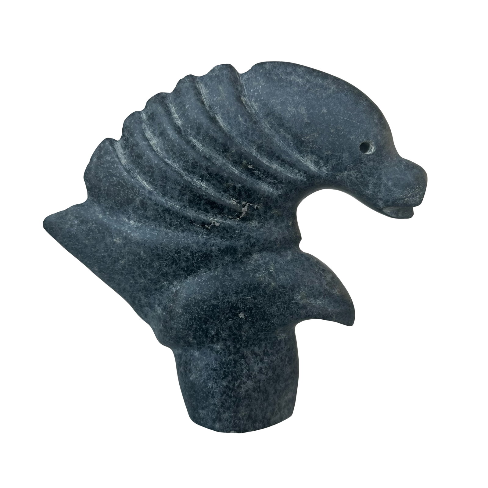 Albert Qayutinnuaq Bird Seal Spirit - Taloyoak, Nunavut - 1999 - Carved Serpentine Stone with: A striking and evocative example of late 20th century Inuit sculpture, this Bird Seal Spirit by Albert Qayutinnuaq of Taloyoak, Nunavut, was carved in 1999 from dark grey-black serpentine stone, the d