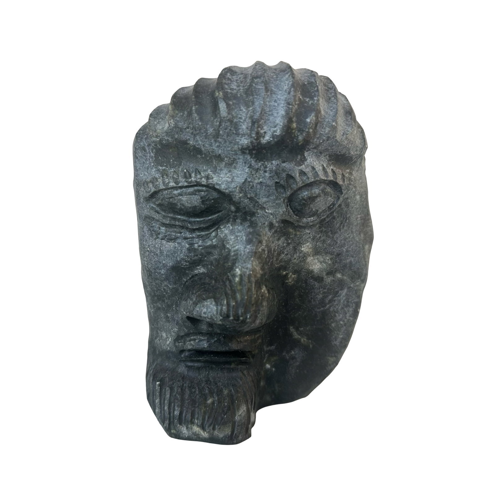 Albert Qayutinnuaq - Face - 2000 - Taloyoak Inuit Stone Carving in Dark Serpentine Soapstone with: this is the original 2000 serpentine soapstone carving titled Face by Albert Qayutinnuaq of Taloyoak, Nunavut, accompanied by its Government of Canada Inuit art certification card filled out in the ar