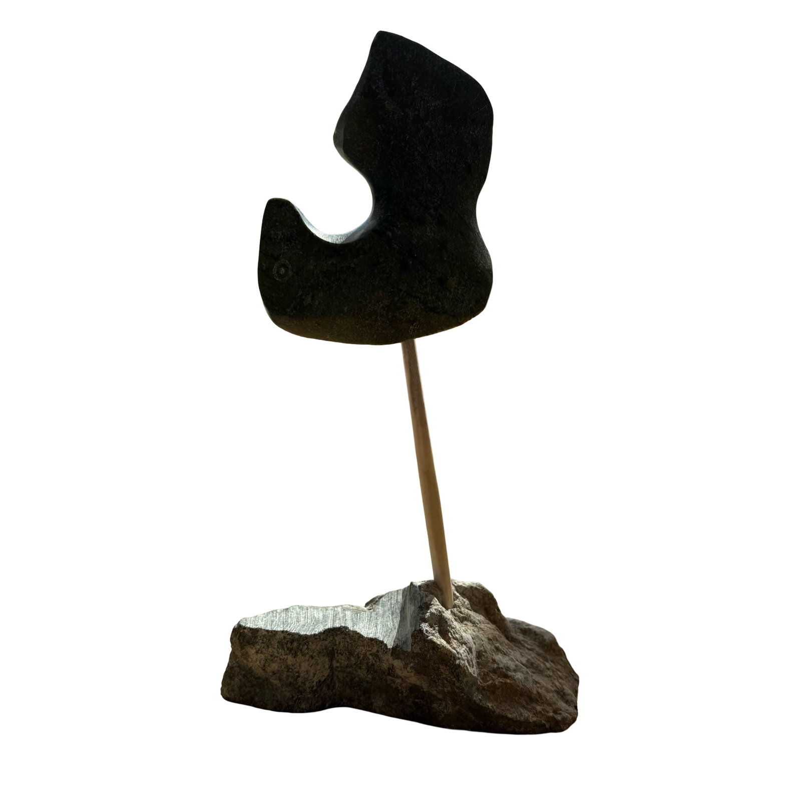 Joe Poodlat (Taloyoak, Nunavut) "Bird on Base" Inuit Stone Sculpture, 2021 Certified Canadian Inuk: An exceptional contemporary Inuit stone sculpture by Joe Poodlat of Taloyoak, Nunavut, titled Bird on Base and carved in 2021. Accompanied by its original Government of Canada certified authenticity c