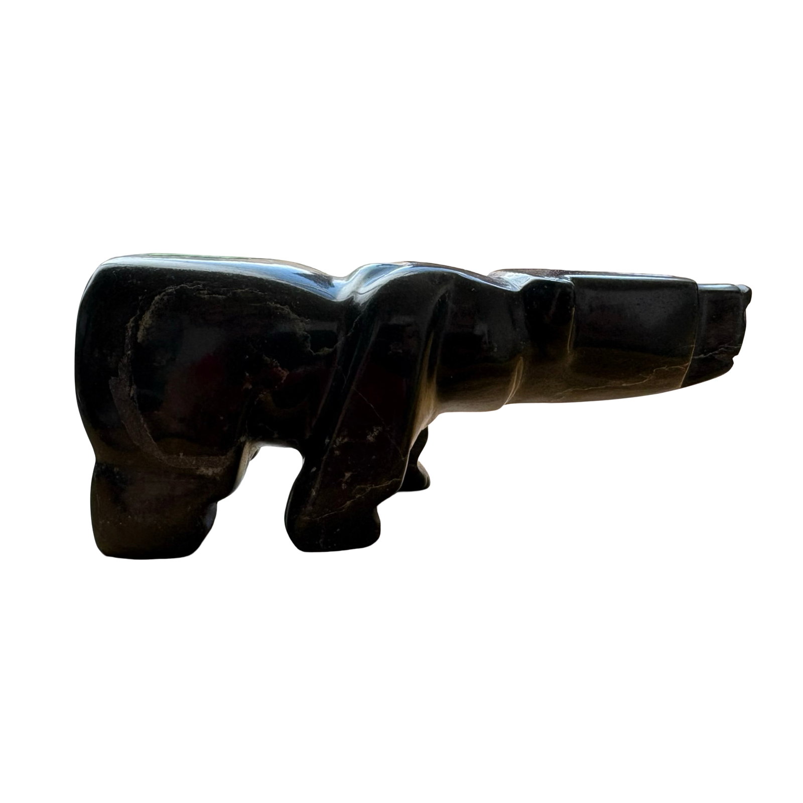 Manu Shaa (Inuk, Iqaluit) Certified Inuit Bear Sculpture, 2023 Hand-Carved Arctic Stone Polar Bear,: Embodying the enduring spirit, strength, and majesty of the Arctic, this exceptional contemporary Inuit bear sculpture was masterfully hand-carved in 2023 by Manu Shaa of Iqaluit, Nunavut, and is acco