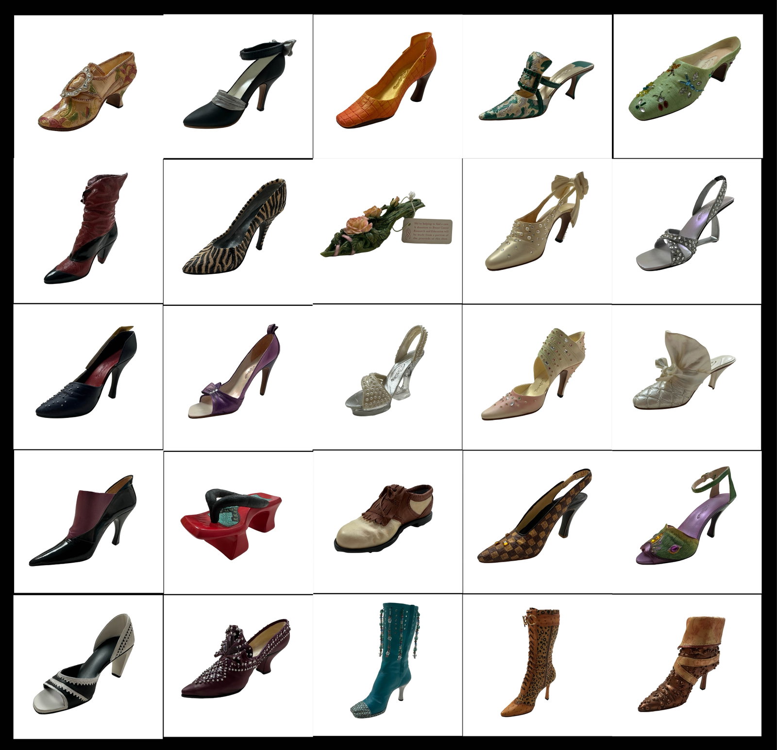 Just the Right Shoe by Raine - Exceptional Boxed Collection of 20+ Miniature Couture Shoes - Peacock: Offered here is an outstanding and visually arresting collection of Just the Right Shoe by Raine collectible miniature shoes, a celebrated line renowned for its exquisite sculptural detail, couture-in