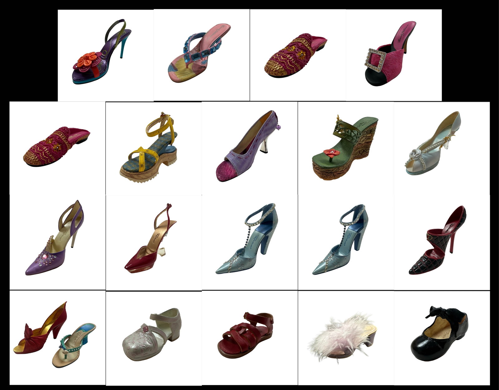 Just the Right Shoe by Raine Boxed Miniature Shoe Collection - Bow Me, Earth, Air, Hearts Ablaze,: An exceptional boxed collector grouping from Raine?s iconic Just the Right Shoe series, featuring a dazzling selection of couture-inspired miniature shoe sculptures - each a meticulously crafted fashi