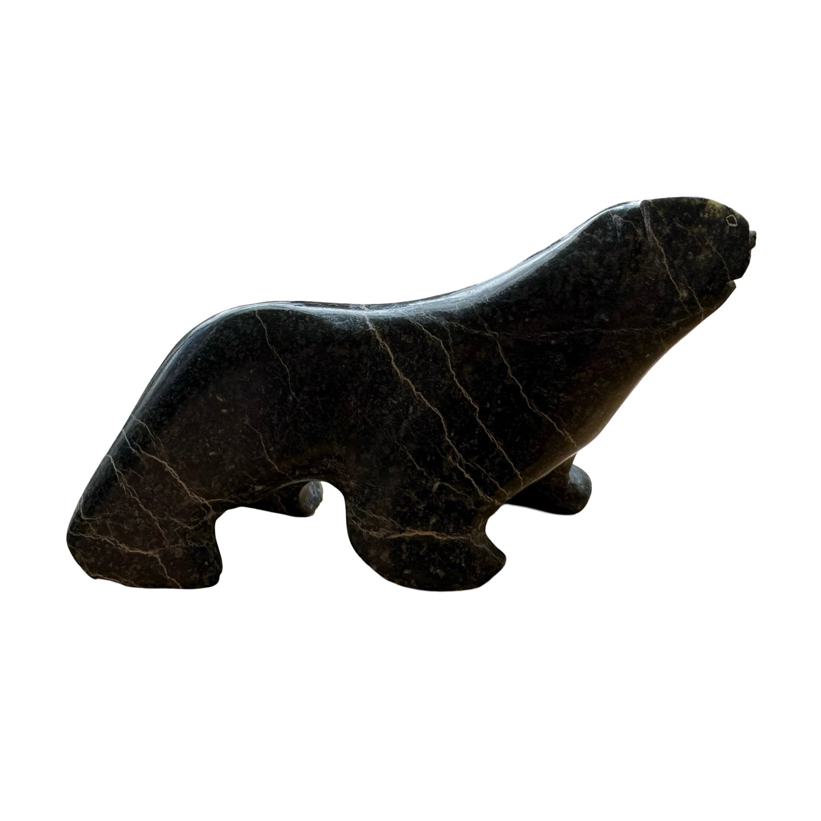 Malitu Akesuk Cape Dorset Inuit Serpentine Bear Sculpture 2024 Certified Kinngait Nunavut: Carved in 2024 by Malitu Akesuk of Cape Dorset (Kinngait), Nunavut, this exceptional Inuit serpentine sculpture entitled Bear embodies the enduring artistic traditions and cultural legacy that have es