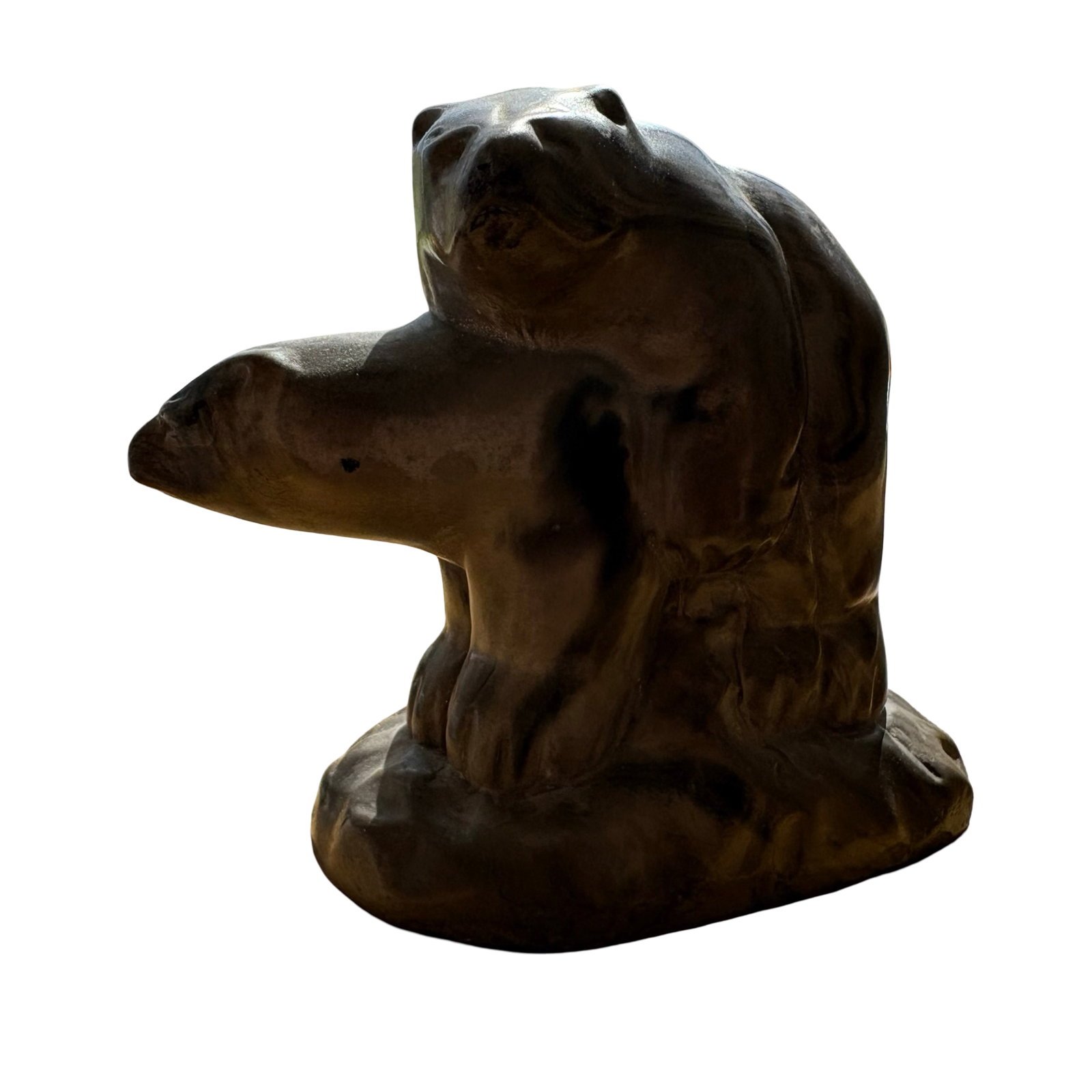 Namonai Ashoona (Inuit, Kinngait/Cape Dorset) "Bears" 2020 Certified Nunavut Stone Sculpture -: A compelling and highly collectible contemporary Inuit sculpture by Namonai Ashoona of Kinngait (Cape Dorset), Nunavut, titled Bears and created in 2020, accompanied by its original Government of Nuna
