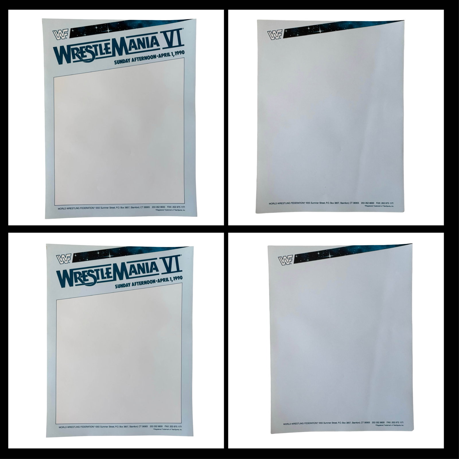 Original 1990 WWF WrestleMania VI Official Event Ephemera Archive - Four Unused Corporate Stationery (1 of 5)