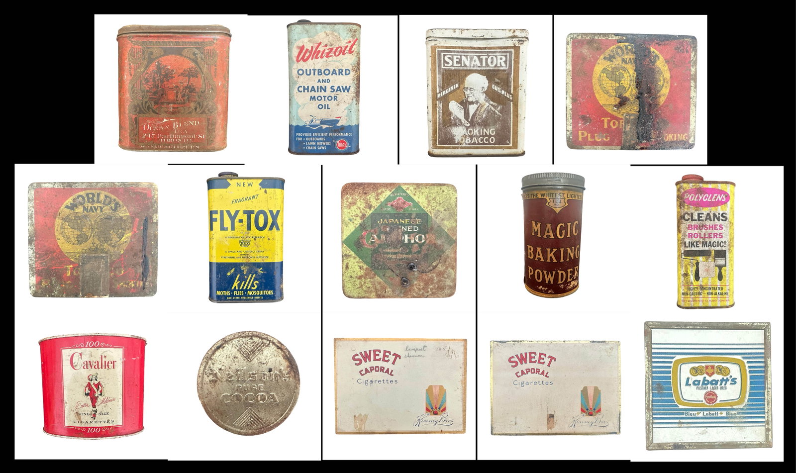 Fourteen Vintage Advertising Tins and Cans - Tobacciana Cigarette and Plug Tobacco Tins, Toronto Tea (1 of 6)