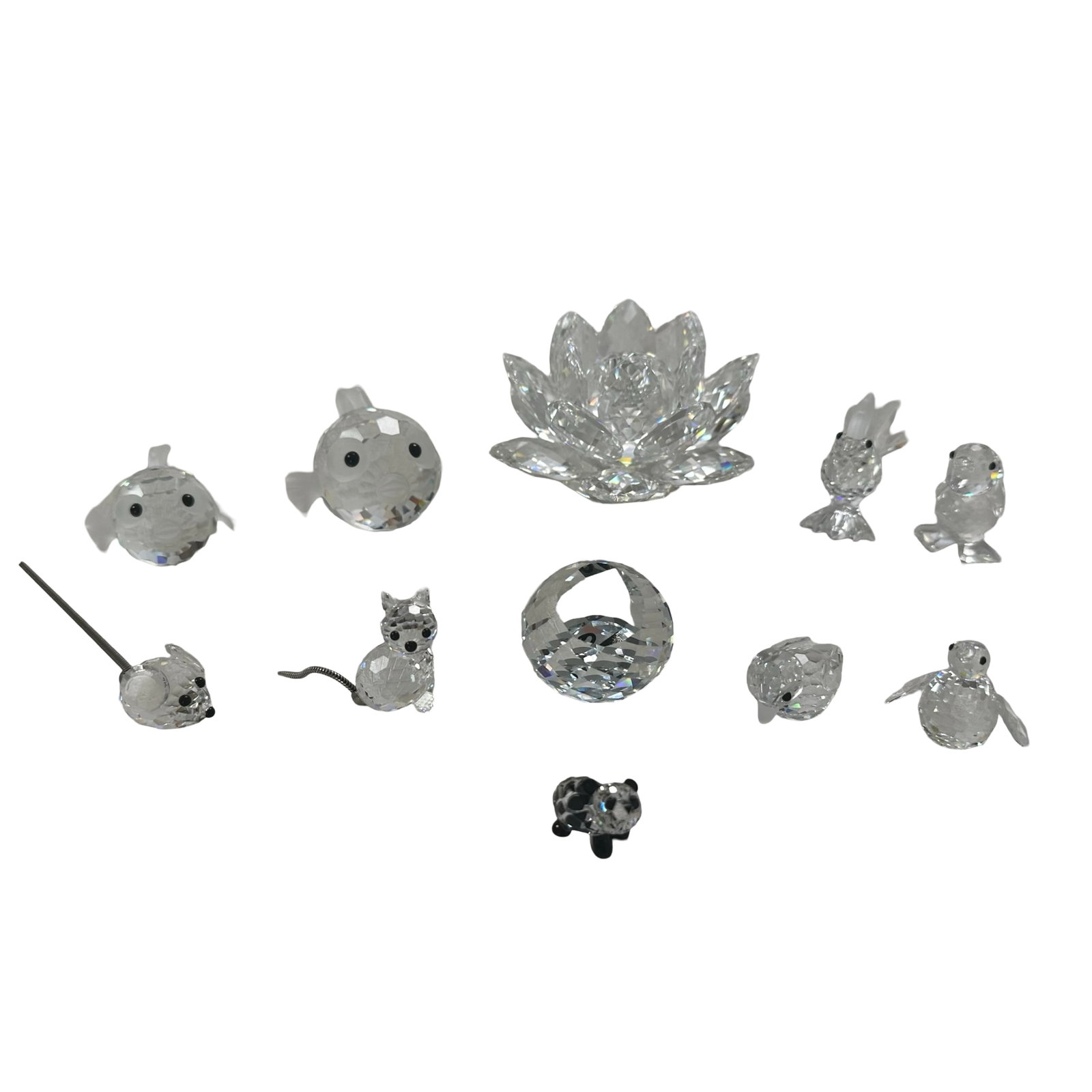 Swarovski Crystal Figurine Collection - Set of 12 - Includes Goldfish Pair, Lotus Flower, Panda,: This enchanting 12-piece Swarovski crystal figurine collection offers a dazzling array of retired and classic miniature designs, perfect for collectors of fine Austrian crystal artistry. Highlighting 