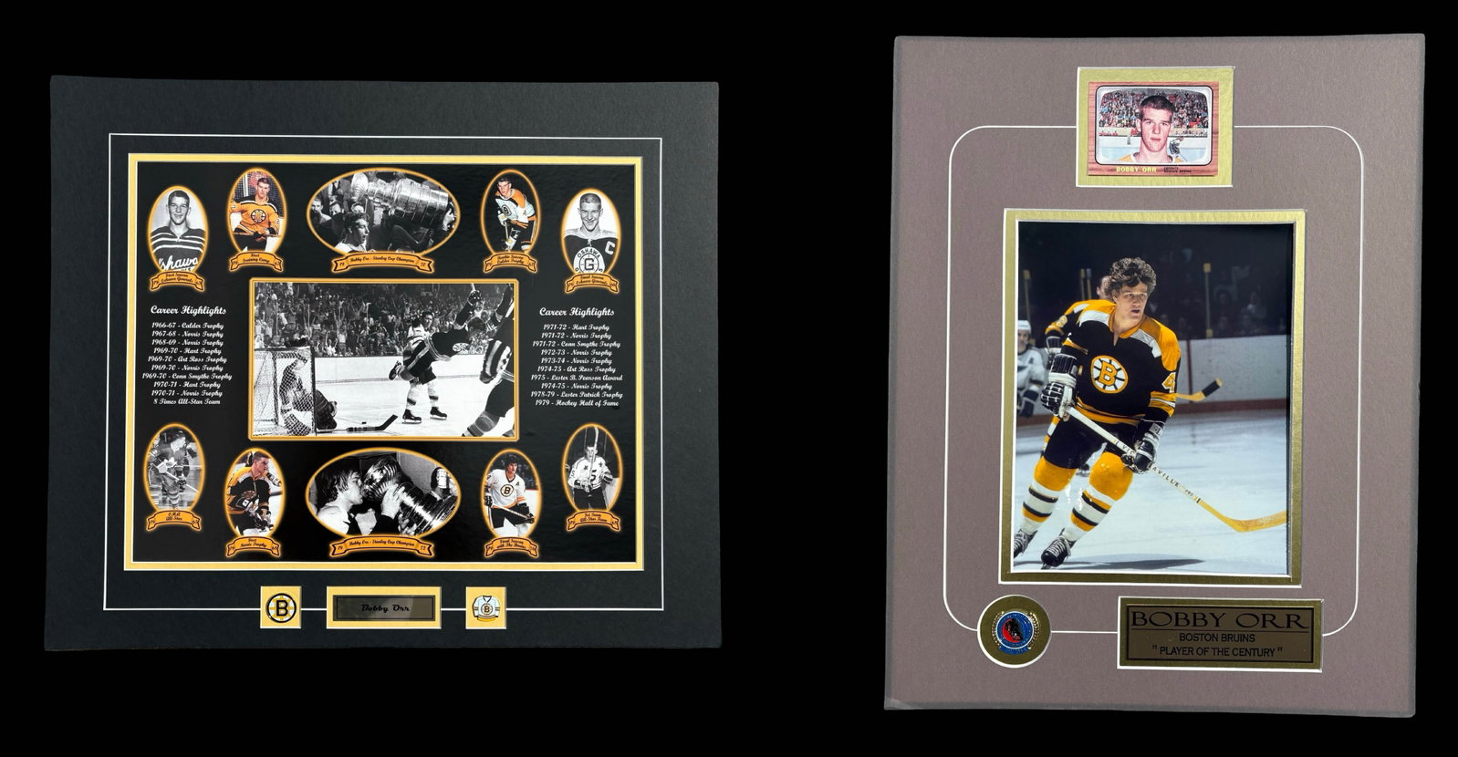 Bobby Orr Boston Bruins NHL Memorabilia Display Pair - Stanley Cup Career Tribute, "Player of the (1 of 4)