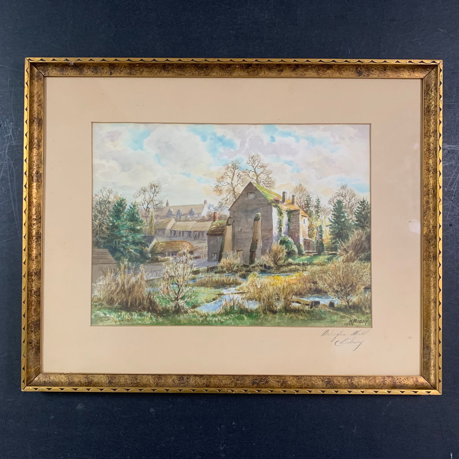 Harroke B. Rigby's "Arlington Mill, Bilbury" Original: Harroke B. Rigby's "Arlington Mill, Bilbury", circa 1947, original watercolour on paper painting, signed and dated lower right. This piece is of an old mill, on a beautiful spring/summer day. This pie