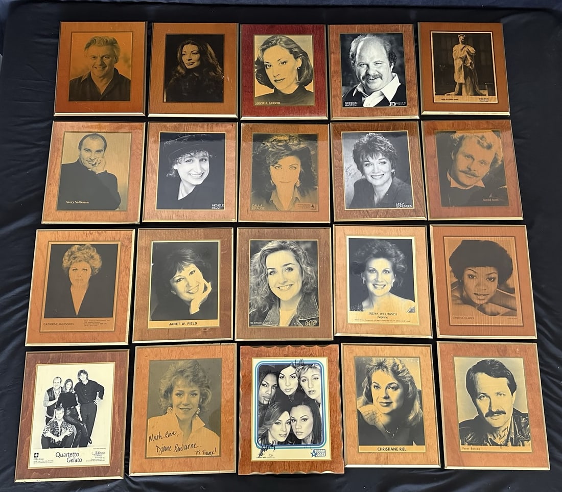 Wood Plaque Portraits Collection: A collection of portrait photographic prints, mounted on qood plaques. Includes "Quartetto Gelato", "Peter Barcza", "Christiane Riel", "Sugar Jones" band, "Diane Rewarne", "Cynthia Clarey", "Irena Wel