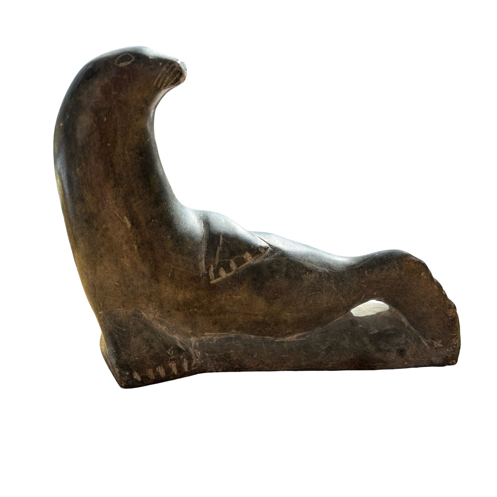 Joe Poodlat (Taloyoak, Nunavut) Certified Inuit Stone Seal Sculpture, 2000 - Masterfully Carved: A superb and highly collectible certified Inuit stone sculpture by Joe Poodlat of Taloyoak, Nunavut, depicting one of the most enduring and culturally significant subjects in Arctic art - the seal. Cr