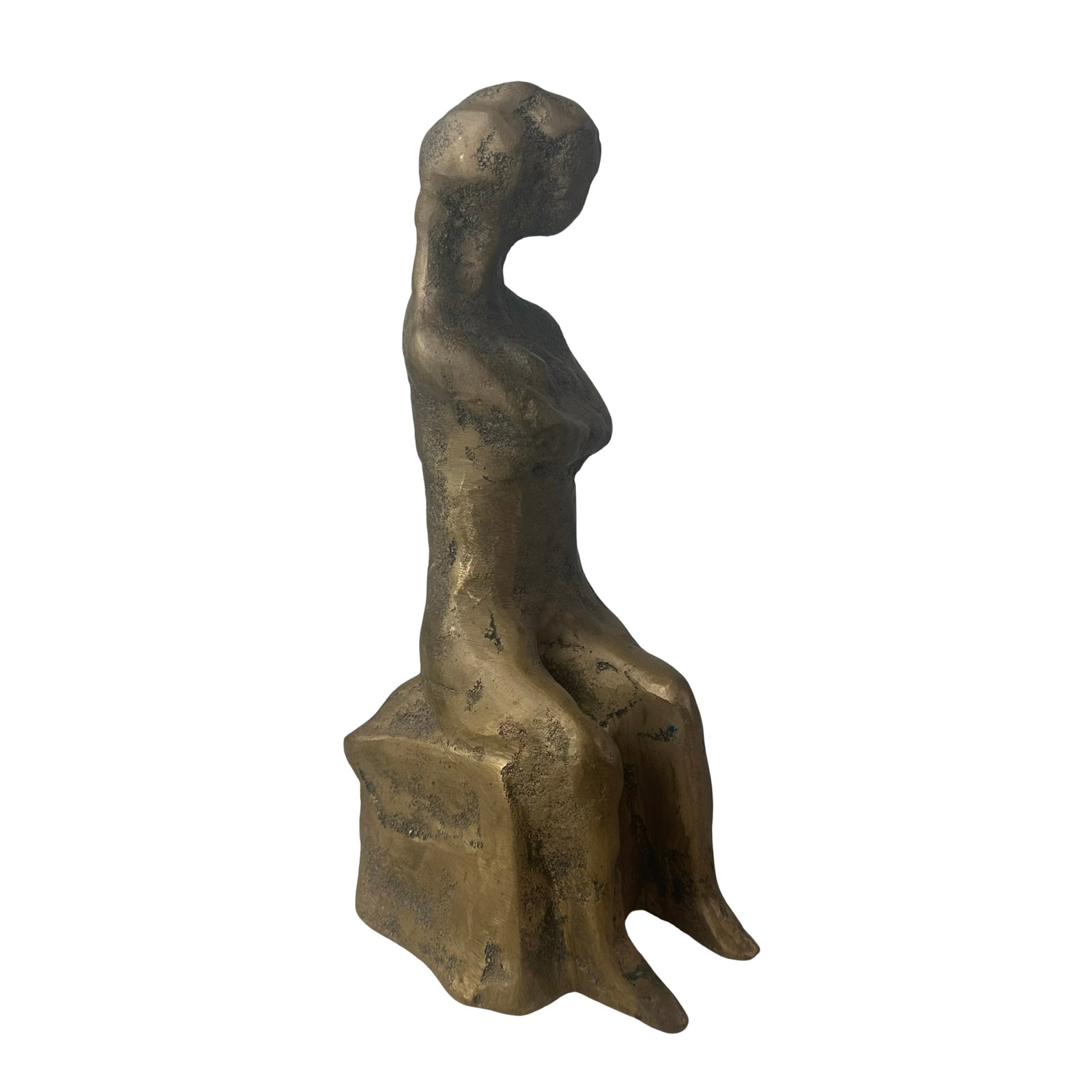 Toussaint Riendeau - Limited Edition Bronze Seated Figure - Signed and Numbered 1 of 9 - Patinated: An intimate and powerfully restrained cast bronze by Toussaint Riendeau, this seated figure demonstrates the artist?s refined command of reduction and mass. The faceless ovoid head, gently arched neck