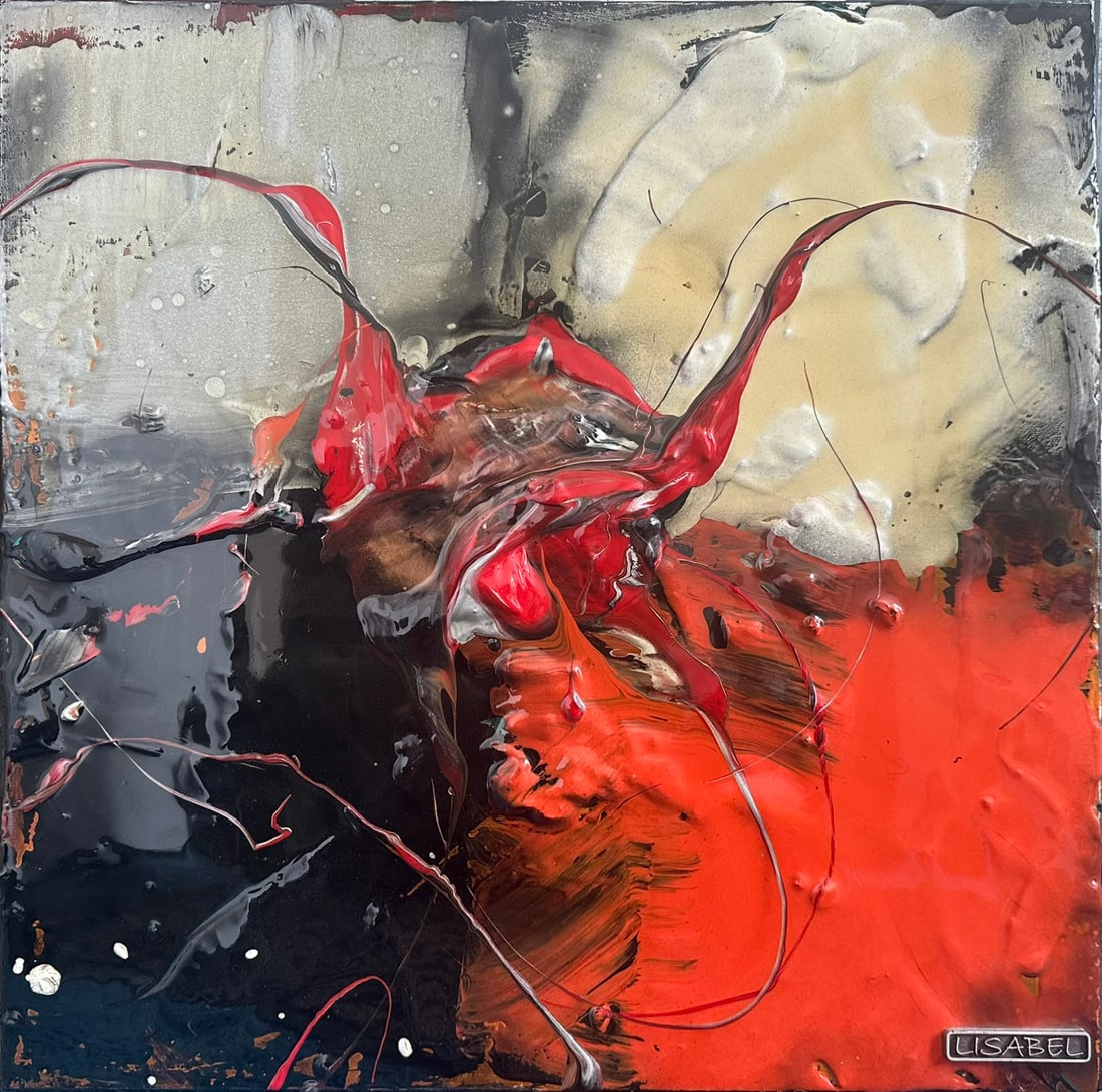 Lisabel - Every Little Thing - Original Mixed Media Acrylic and High Gloss Resin on Gallery Wrapped: A striking and impeccably presented original by Lisabel, Every Little Thing is a square abstract painted on a gallery wrapped 18 x 18 in canvas and finished with a lustrous high gloss resin skin. The 