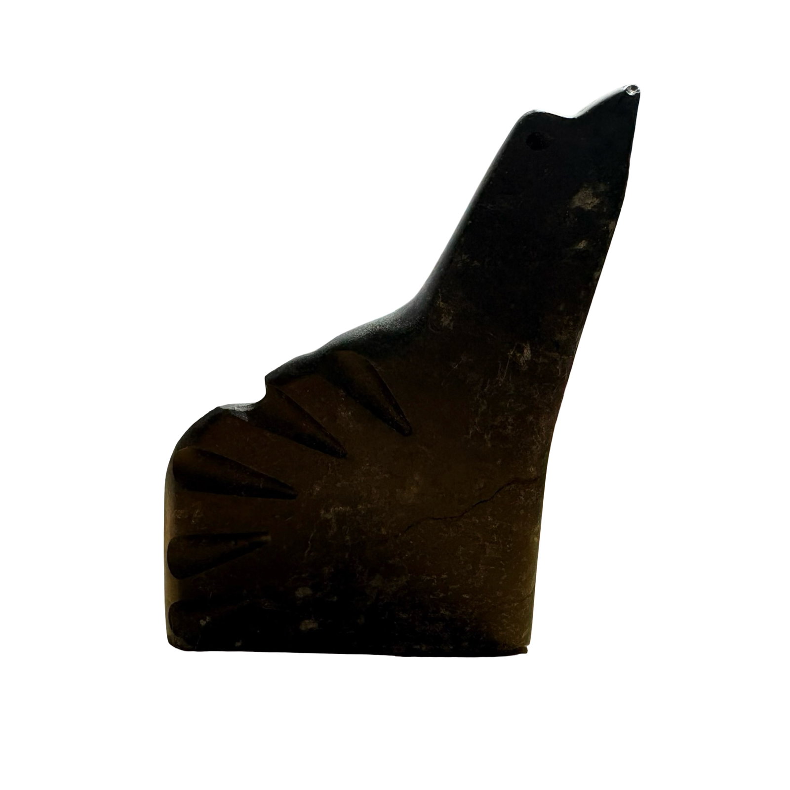 Albert Qayutinnuaq Taloyoak 2021 ?Bird? Inuit Serpentine Stone Sculpture with Canada Certified: A finely carved original Inuit stone sculpture titled Bird by Albert Qayutinnuaq of Taloyoak, Nunavut, completed in 2021 and accompanied by its Government of Canada Certified Authenticity tag. Compact