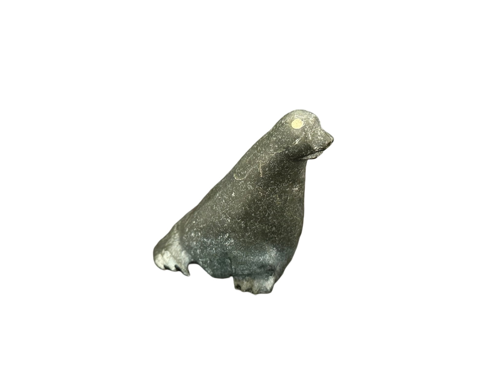 Albert Qayutinnuaq's "Seal" Original Inuit Aboriginal Stone Sculpture Carving: Albert Qayutinnuaq's "Seal" original Inuit Aboriginal stone sculpture carving. Carved in 1996 from the community of Taloyoak. Signed on the bottom, in excellent condition, and included with its certif