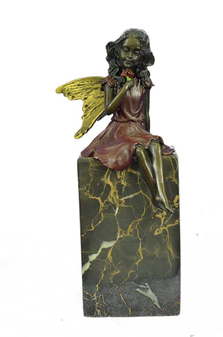 Valentine Angel Holding Flower Bronze Figurine (1 of 8)