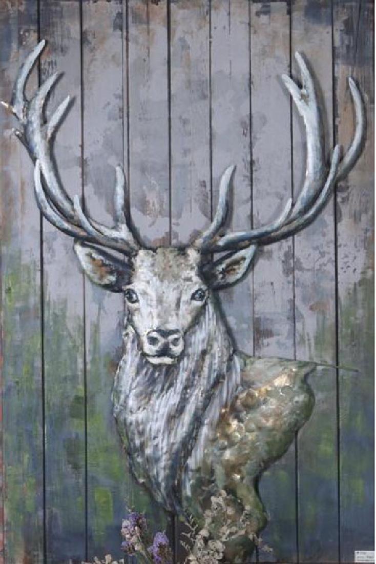 3D Wall Mount Stag Deer Oil Painting Metal and Wood (1 of 4)