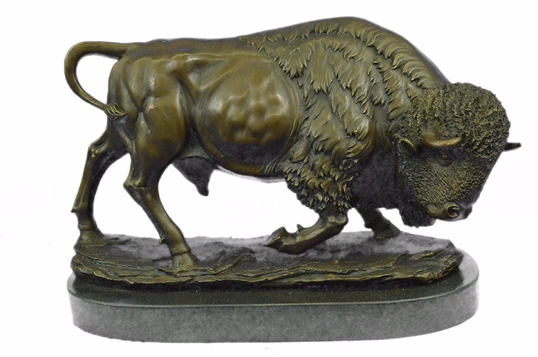 American Buffalo Bison Bronze Sculpture on Marble Base