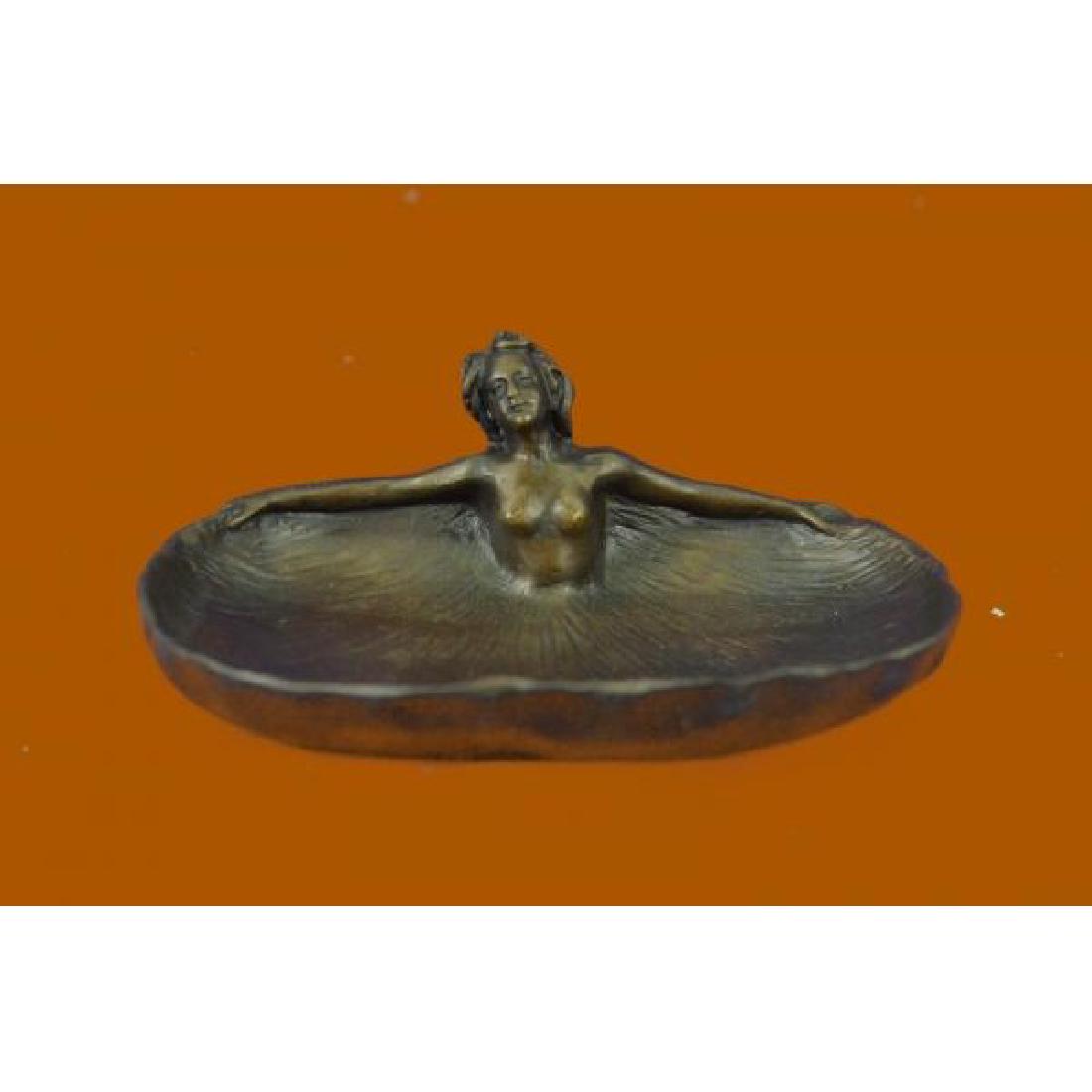 Soaking Dish Tray Nude Female Bronze Statue: This beautiful sculpture can be used as a dish or ashtray. Anyone who knows and appreciates bronze sculpture will recognize the very special patina work on this piece, it is beautiful hand crafted rea