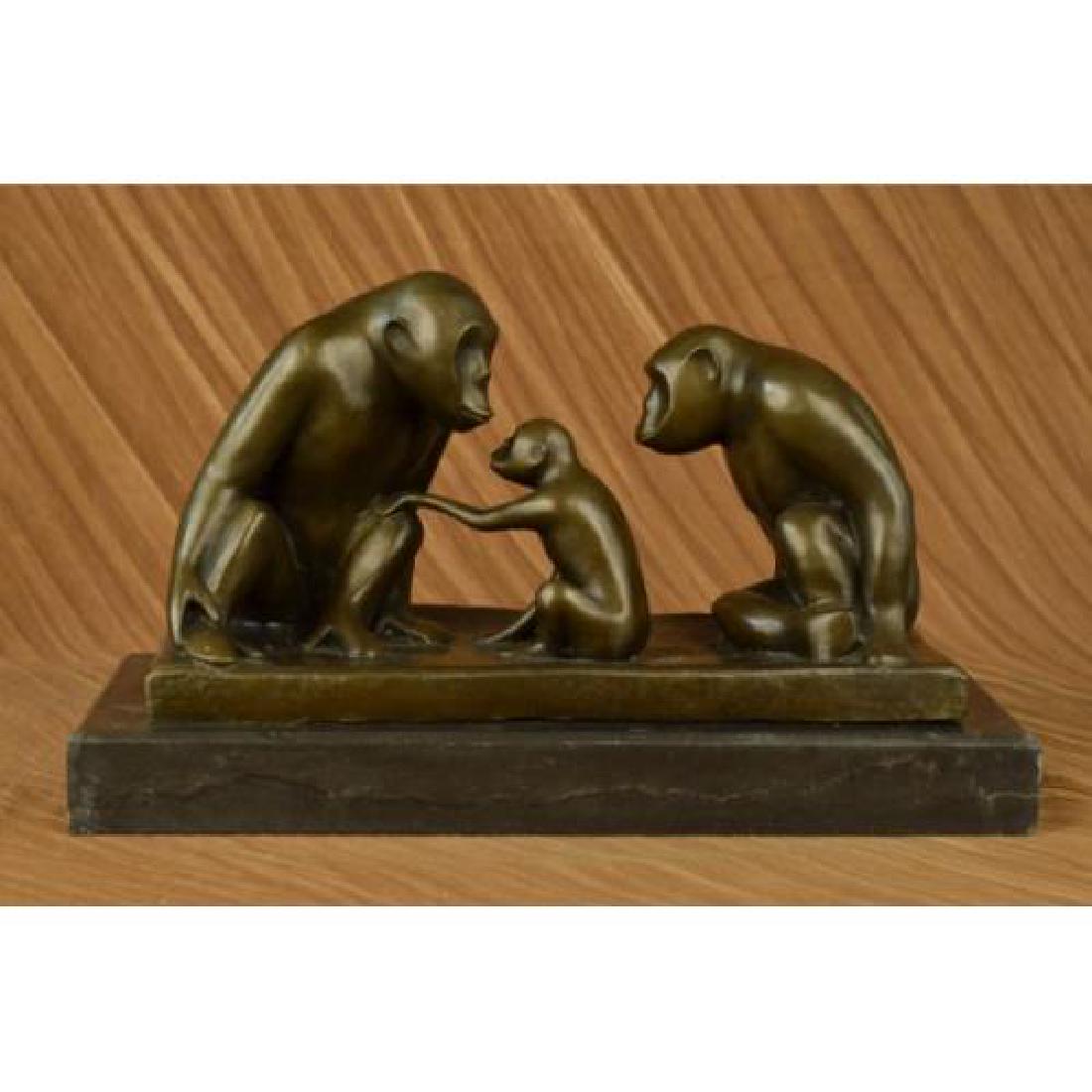 Two Gorilla with Baby Bronze Statue on Marble Base (1 of 9)
