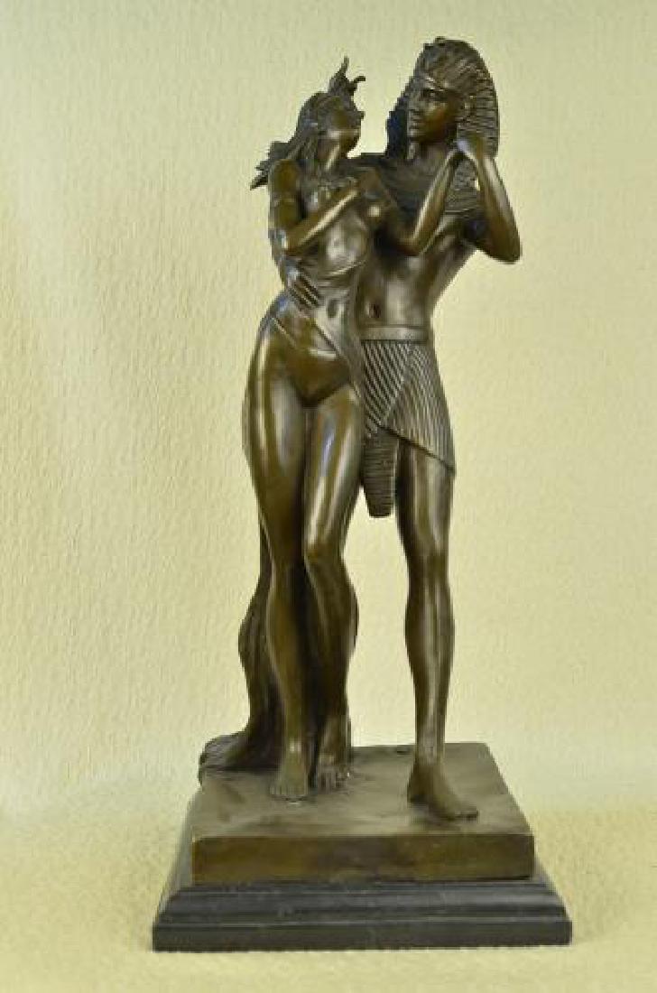 Egyptian Loving Couple Bronze Sculpture on Marble Base (1 of 7)
