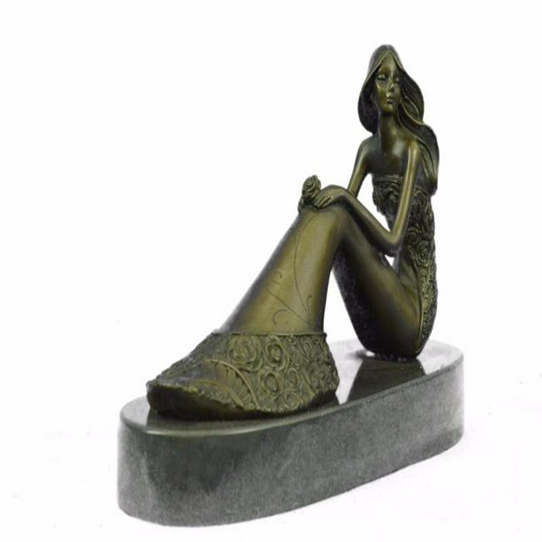 Mermaid Decor Bronze Statue on Marble Base Sculpture (1 of 9)