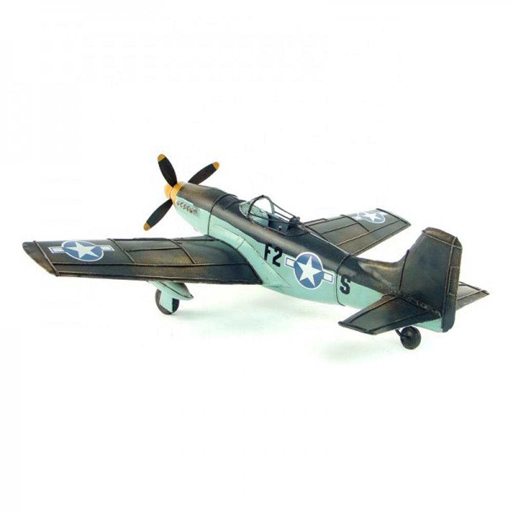 1943 Grey Mustang P51 Plane Metal Airplane Sculpture: Decorate for any table, desk, or shelf in sporty fashion with Our Rustic Vintage 1943 World War II Air Plane. Featuring a rustic iron frame, this charming vintage plane includes a fine detail. The Gre