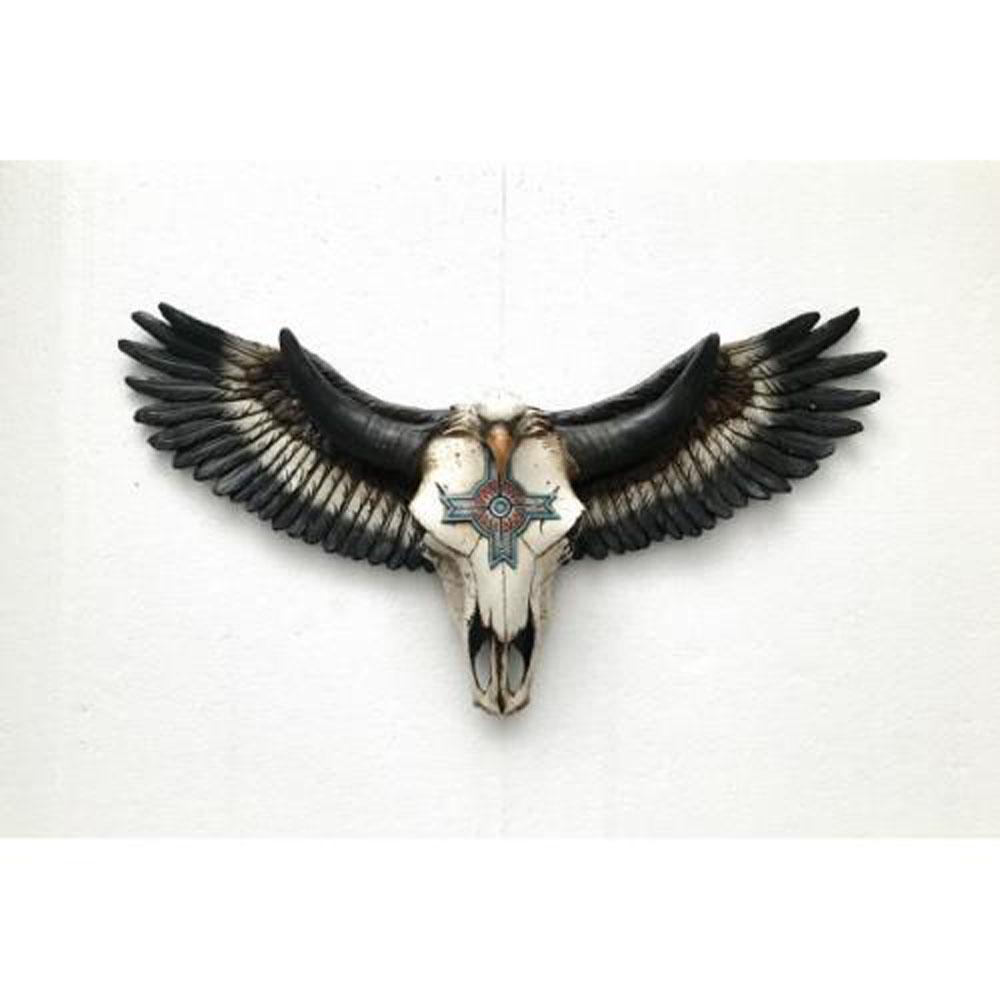 handmade Painted Cow Skull with American Flying Eagle (1 of 4)