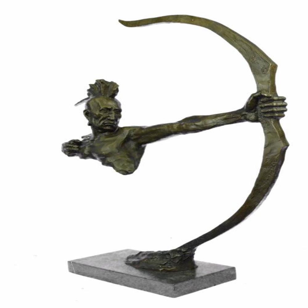 Indian Warrior With Bow and Arrow Bronze Sculpture: The Bronze Sculptures unique composition, seems as if the entirety of the body is slowly being taken, particle by particle, like dust in the wind. The beholder sees the final stages of this creative e