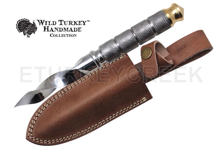 Wild Turkey Handmade Spiraling Stainless Steel Dagger: Wild Turkey Handmade Stainless Steel "Cyclone Tri-Edged Spiraling Dagger". 10" Overall .Premium Stitched Leather Sheath